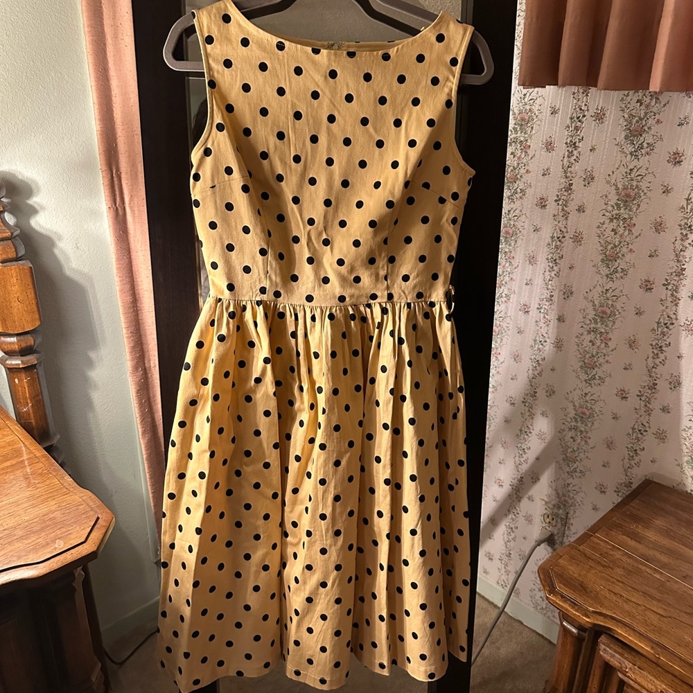 Lindy Bop swing dress! Tan with black polka dots.